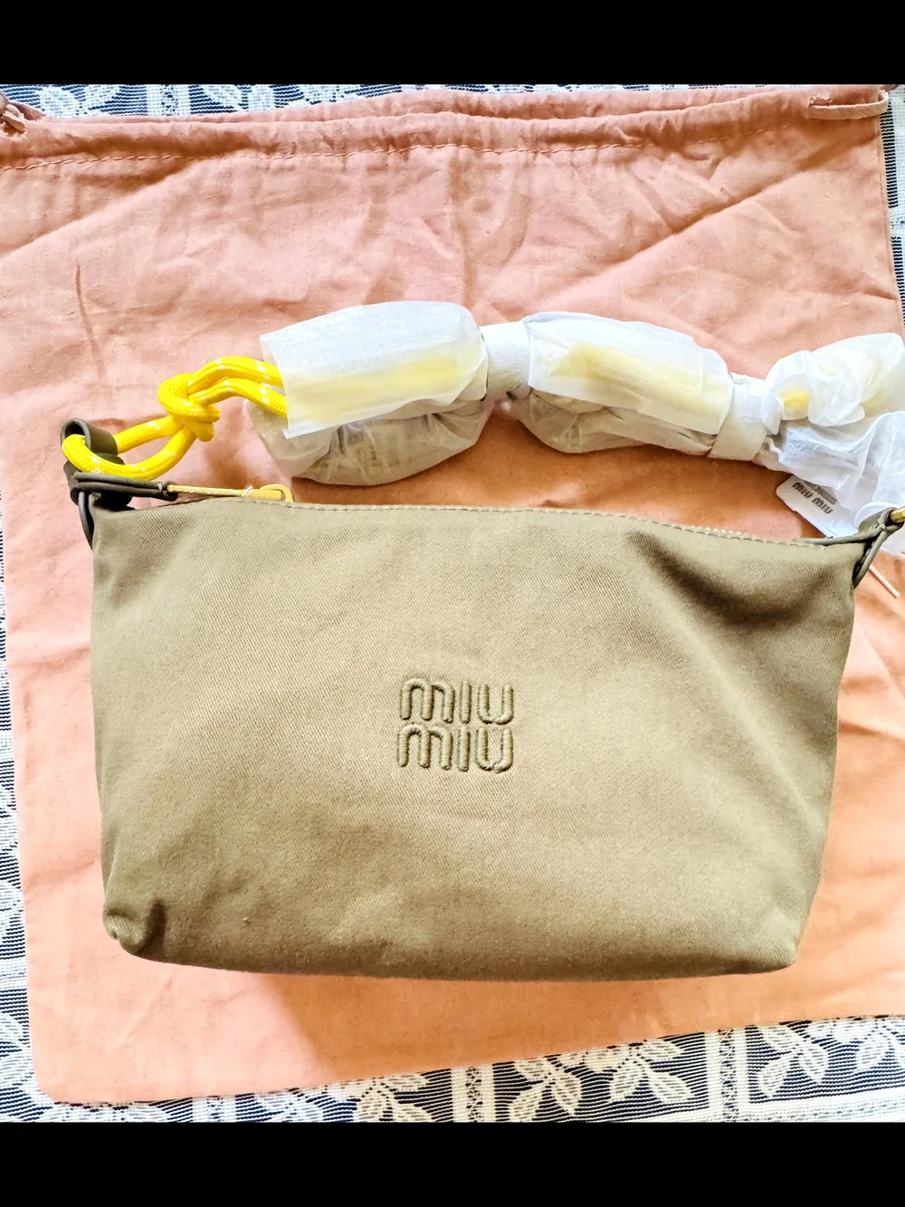 Miu Miu Olive Green Shoulder Pouch with Logo